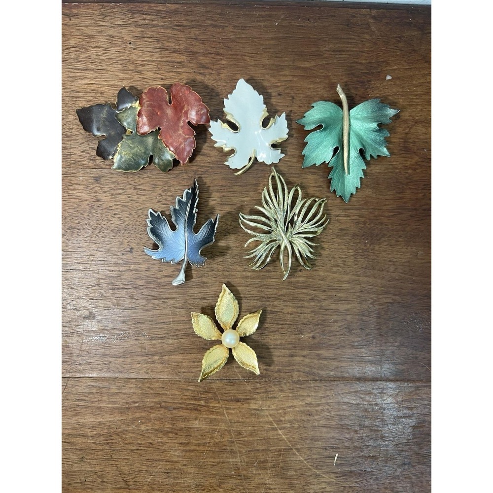 Small Lot Leaf Brooches Vintage Cute Fall Autumn Mcm Jewelry